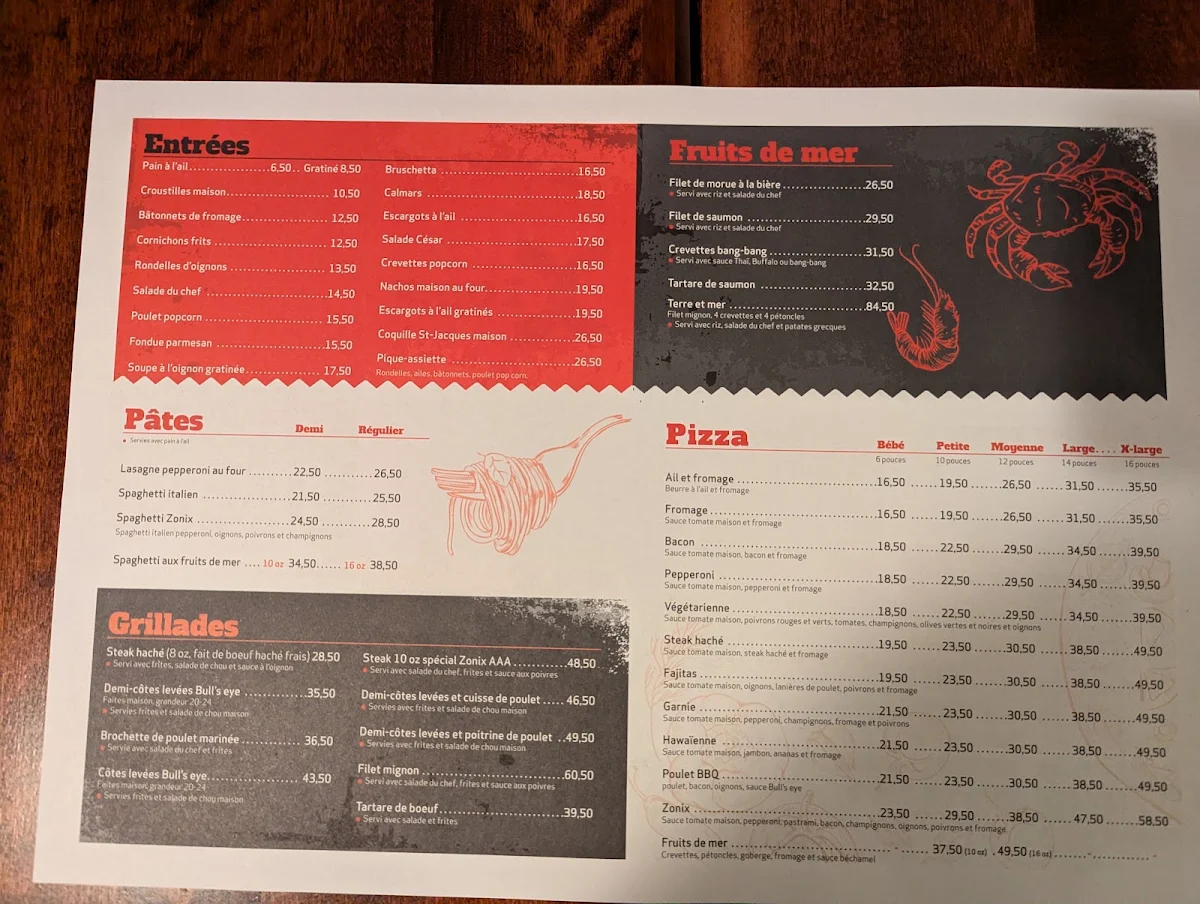 Menu, Resto-Bar Zonix
