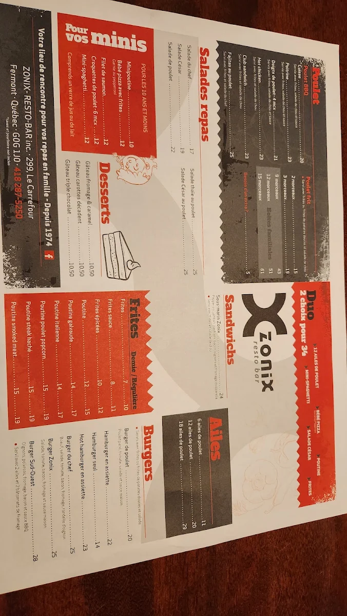 Menu, Resto-Bar Zonix
