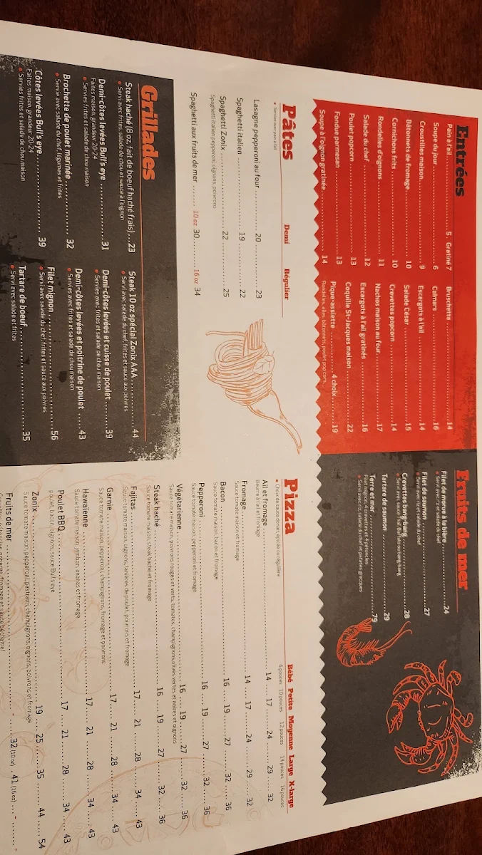 Menu, Resto-Bar Zonix