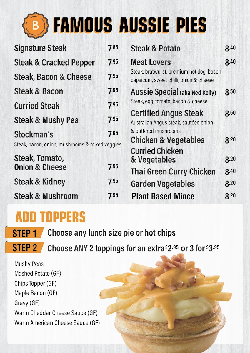 Menu, Beefy's Maroochydore