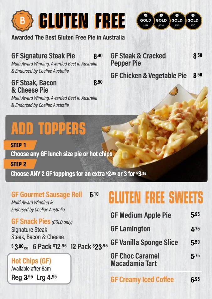 Menu, Beefy's Maroochydore