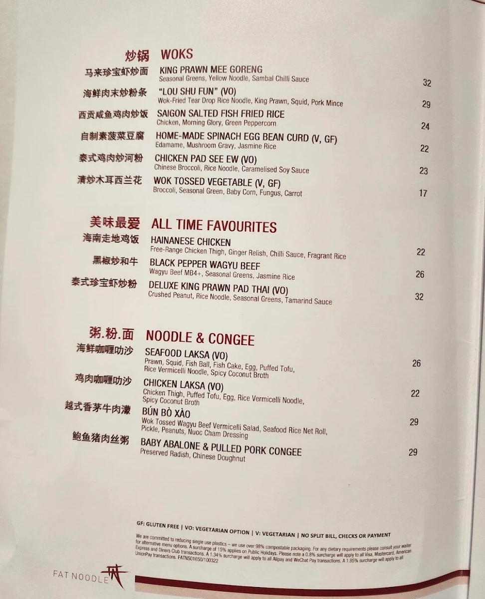 Menu, Fat Noodle at The Star