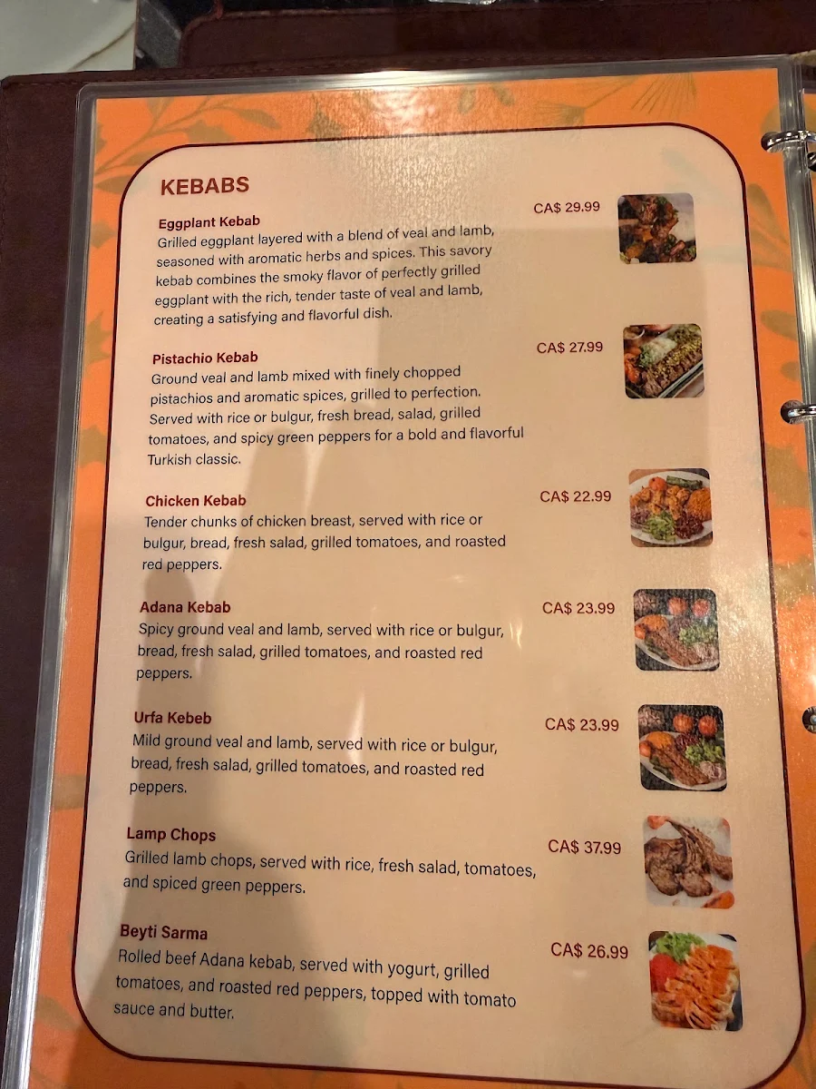 Menu, Agha Turkish Restaurant Ottawa