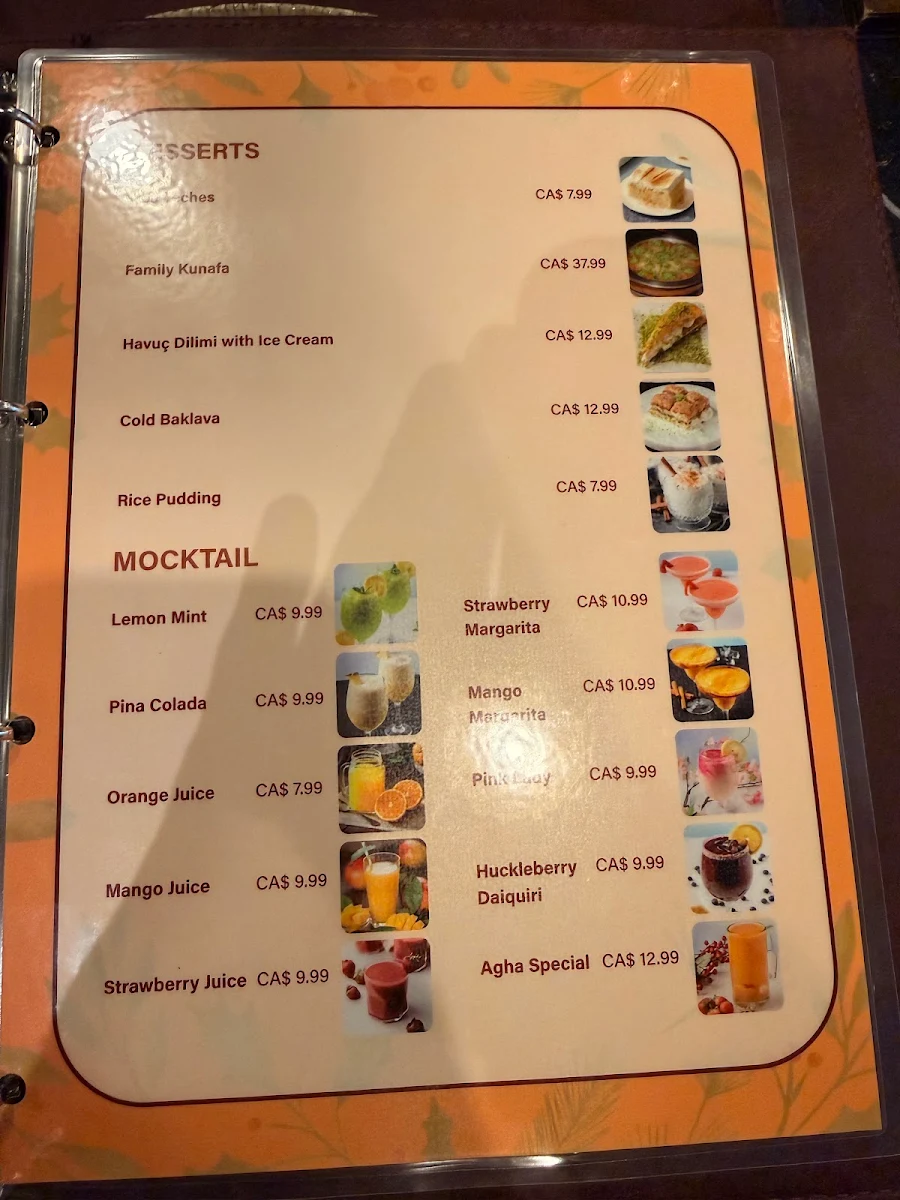 Menu, Agha Turkish Restaurant Ottawa