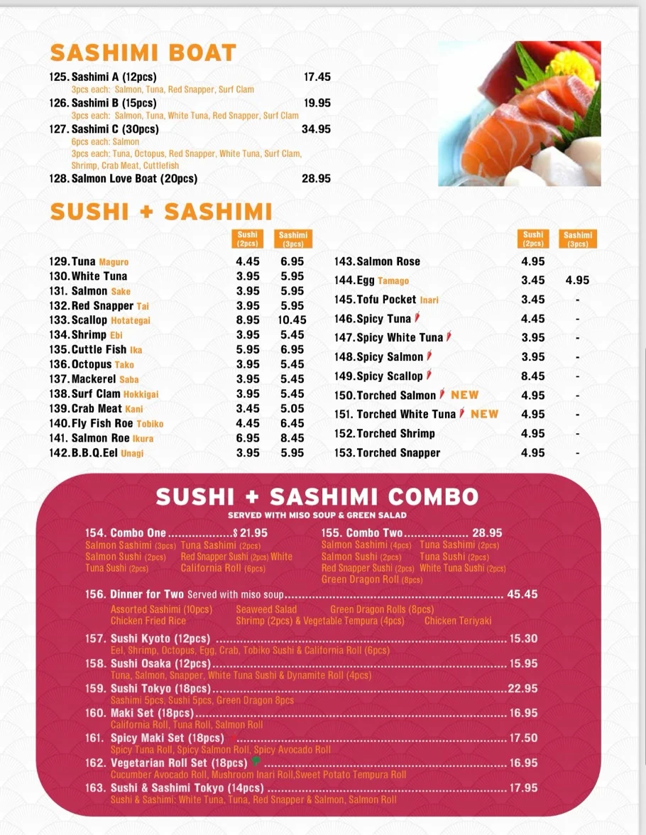 Menu, H&D Sushi Japanese Restaurant
