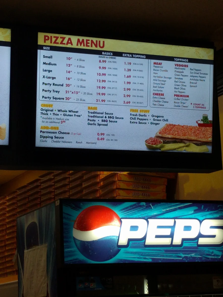 Menu, Gino's Pizza