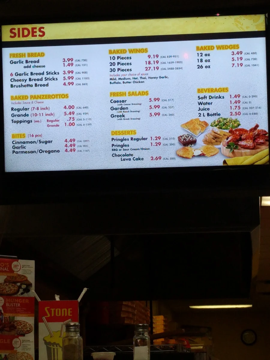 Menu, Gino's Pizza