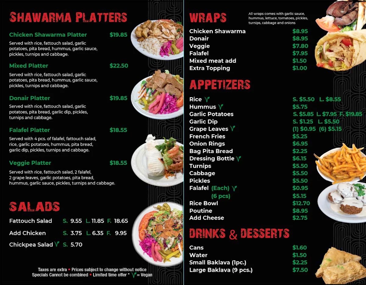 Menu, Moe's Shawarma