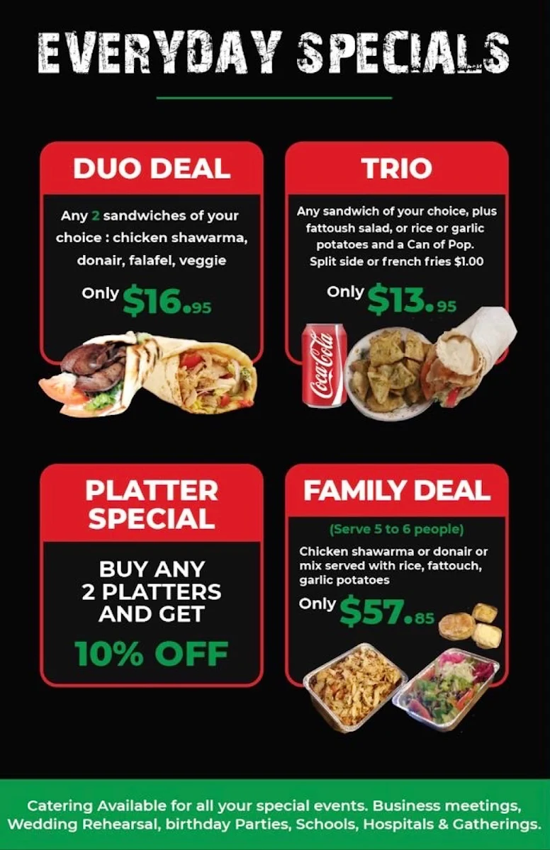 Menu, Moe's Shawarma
