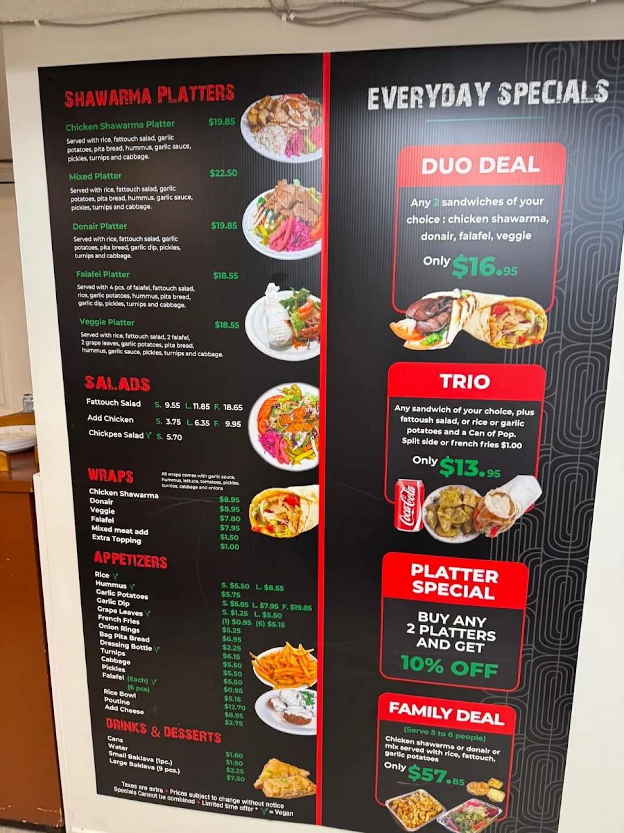 Menu, Moe's Shawarma