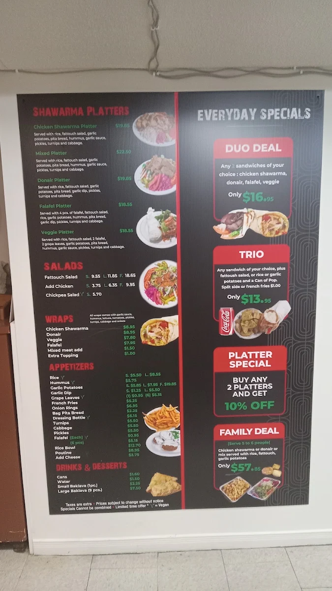 Menu, Moe's Shawarma