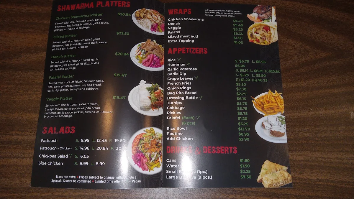 Menu, Moe's Shawarma