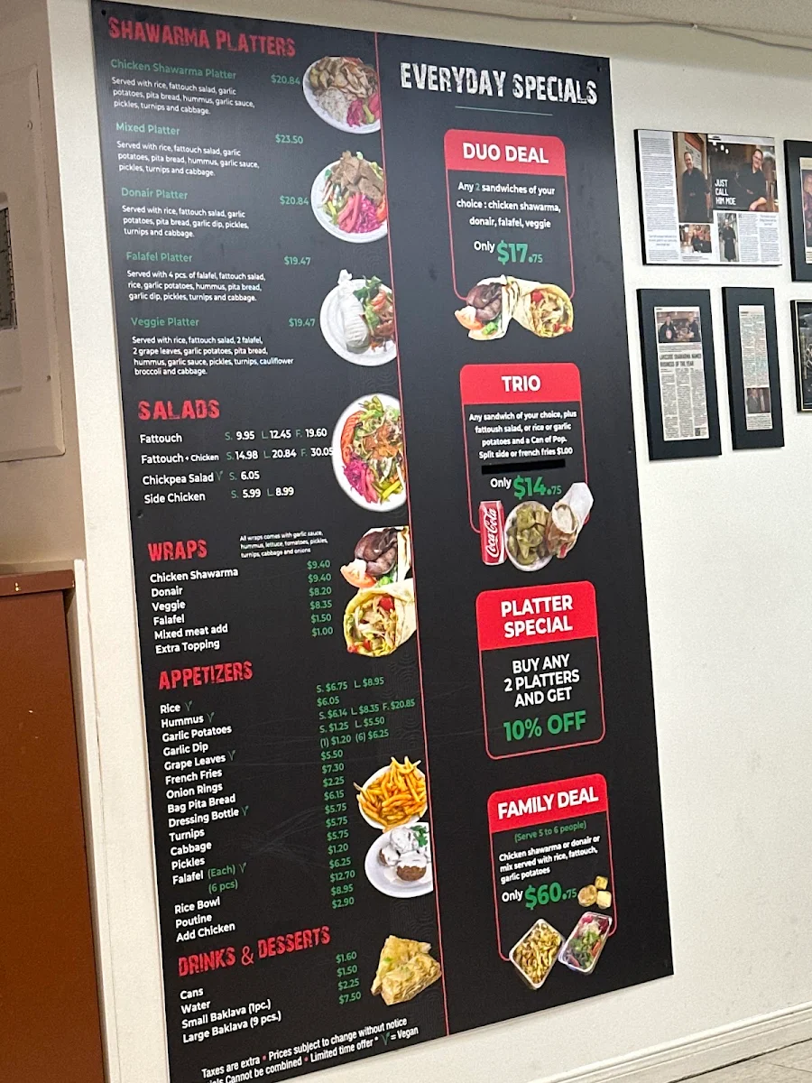 Menu, Moe's Shawarma
