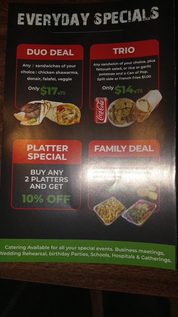 Menu, Moe's Shawarma