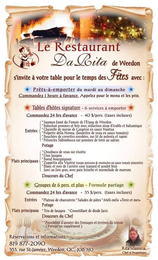 Menu, Restaurant Da Rita
