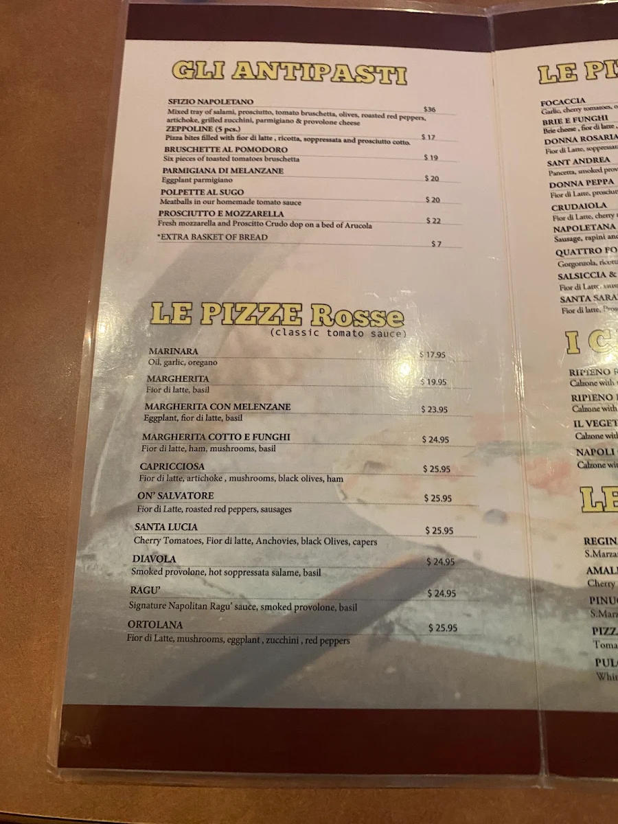 Menu, Napoli Centrale Pizzeria