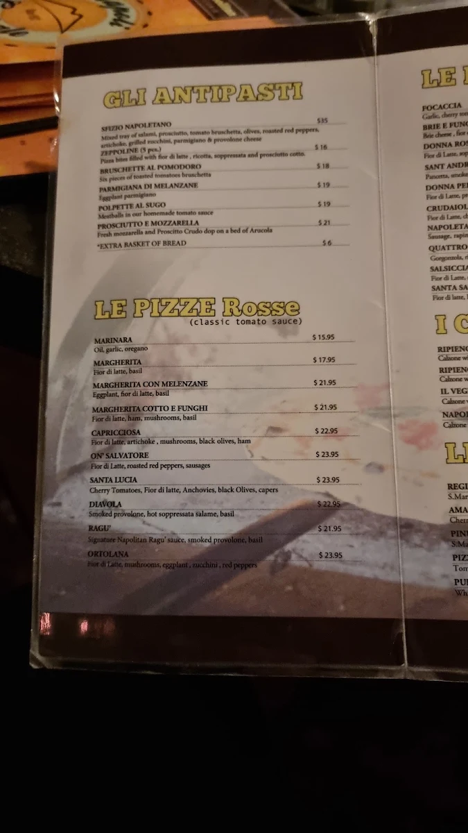 Menu, Napoli Centrale Pizzeria