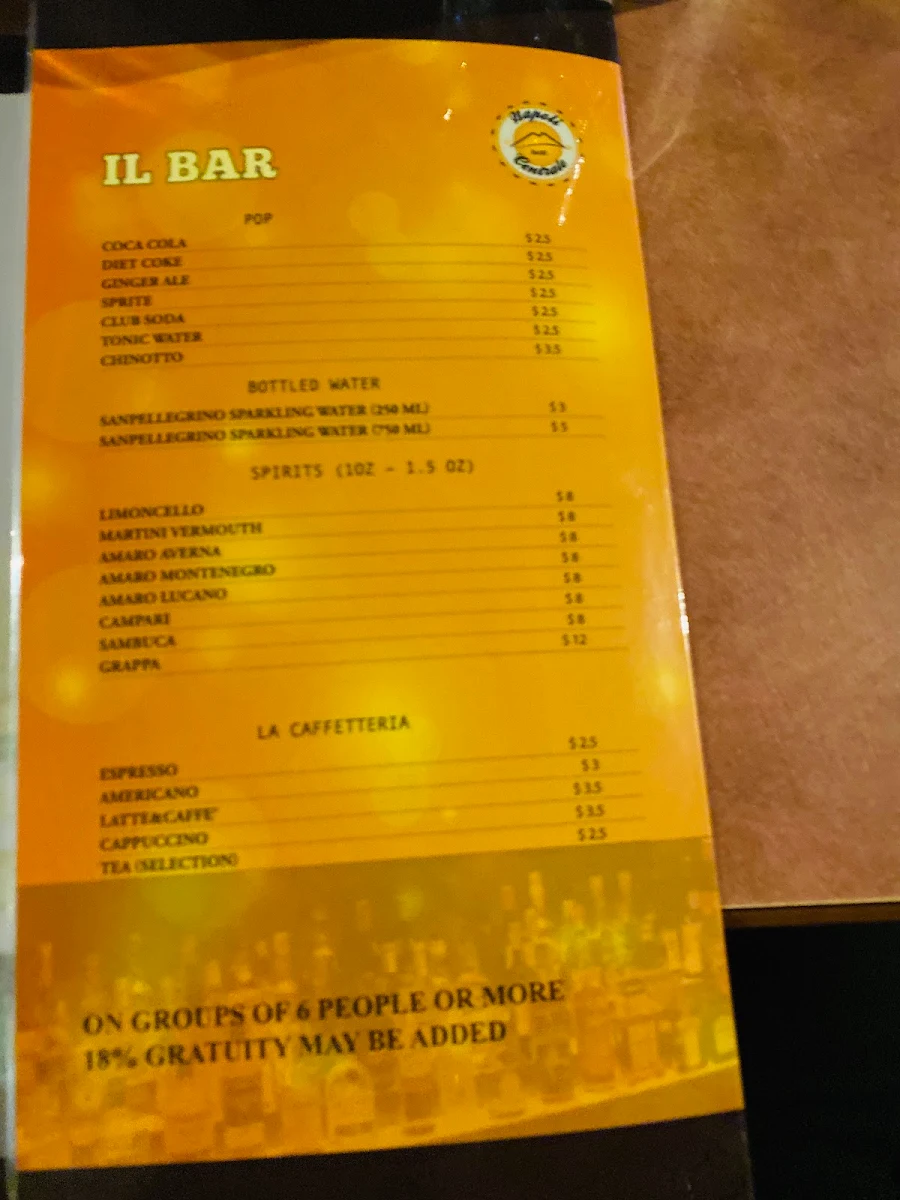 Menu, Napoli Centrale Pizzeria