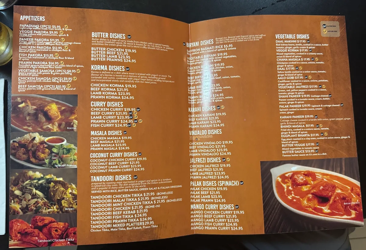 Menu, Spice Hut Indian Cuisine
