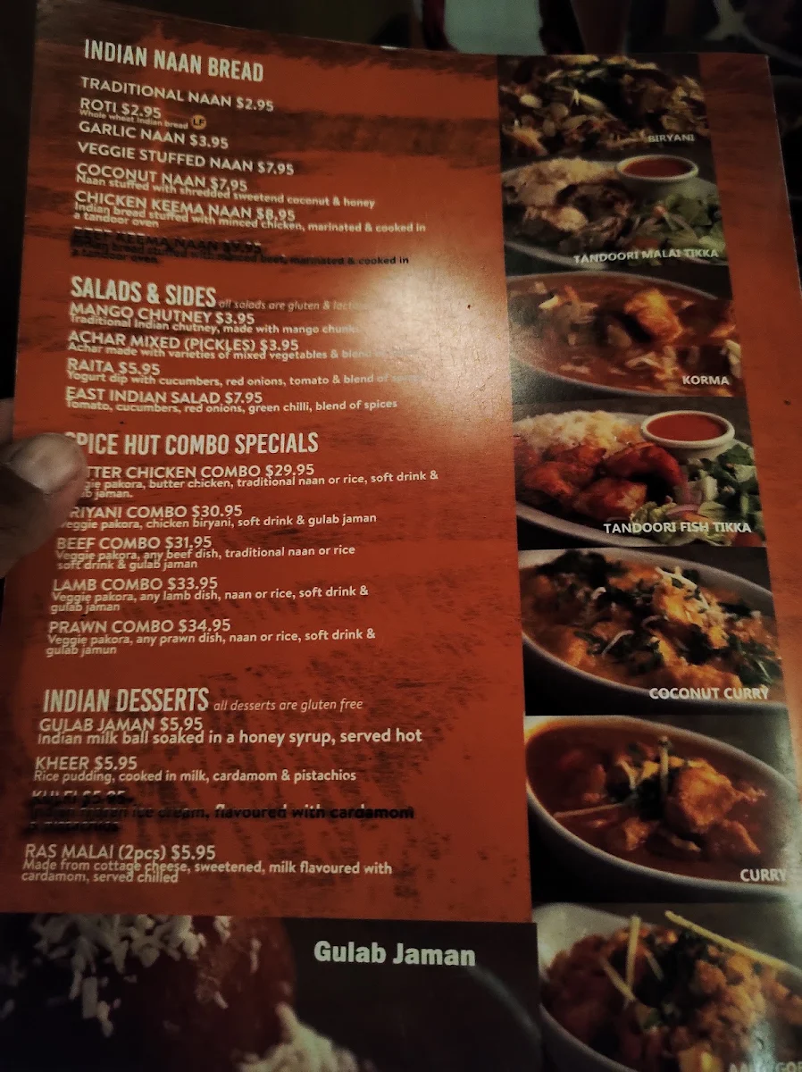 Menu, Spice Hut Indian Cuisine