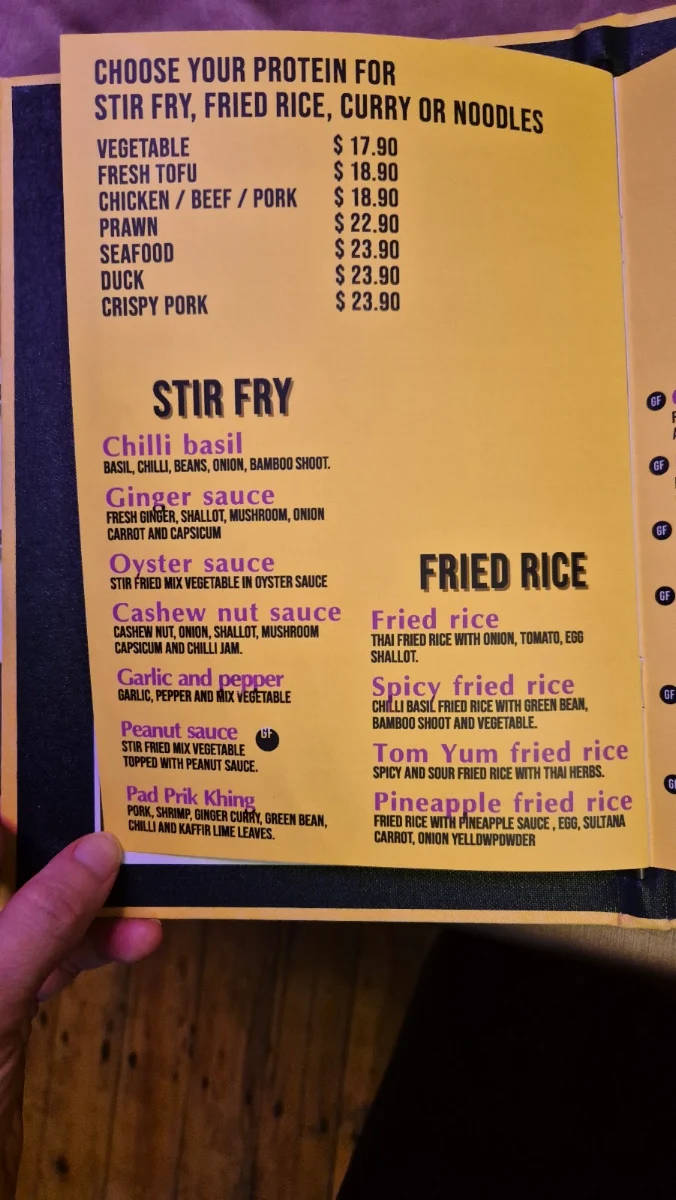 Menu, At Thai Lindfield