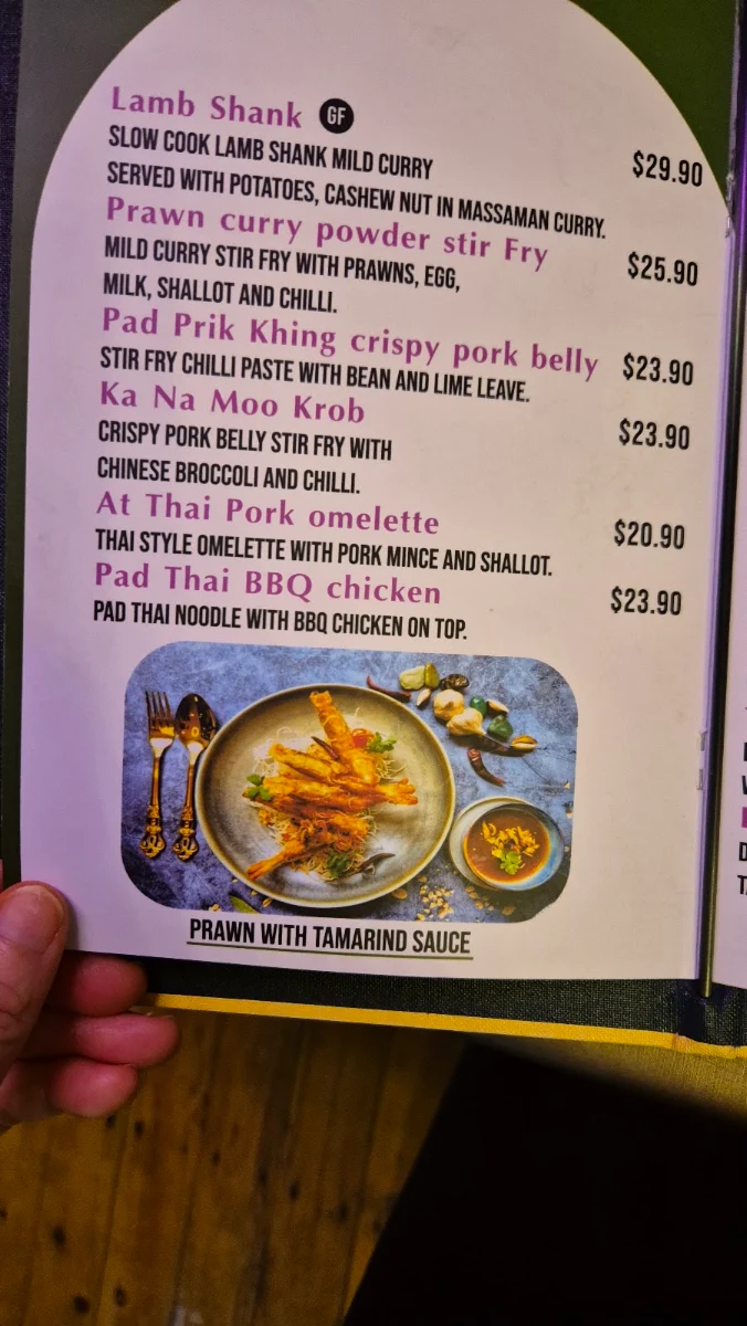 Menu, At Thai Lindfield