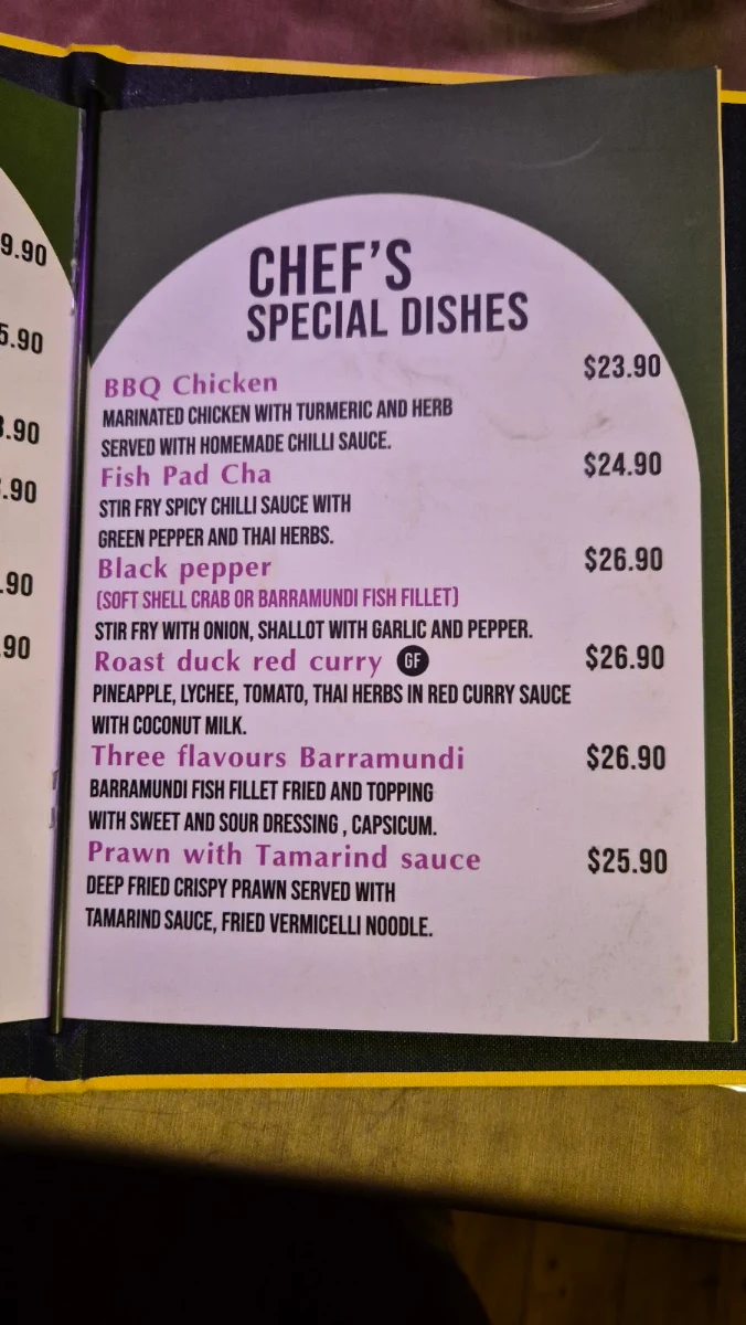 Menu, At Thai Lindfield