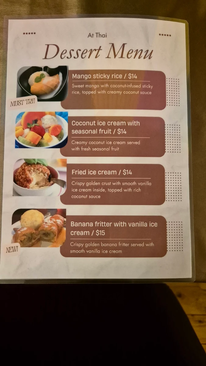 Menu, At Thai Lindfield