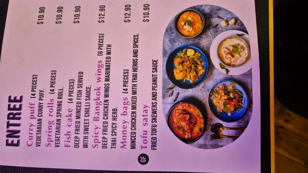 Menu, At Thai Lindfield