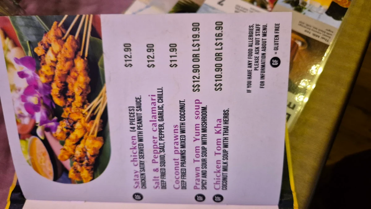 Menu, At Thai Lindfield