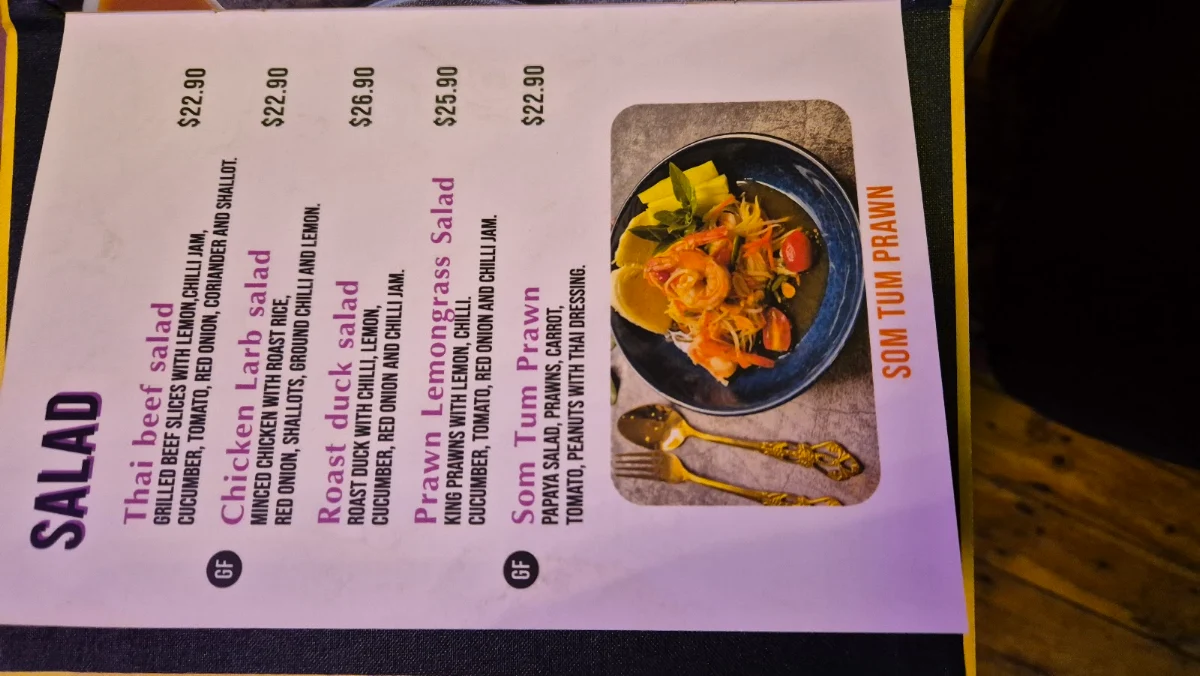Menu, At Thai Lindfield