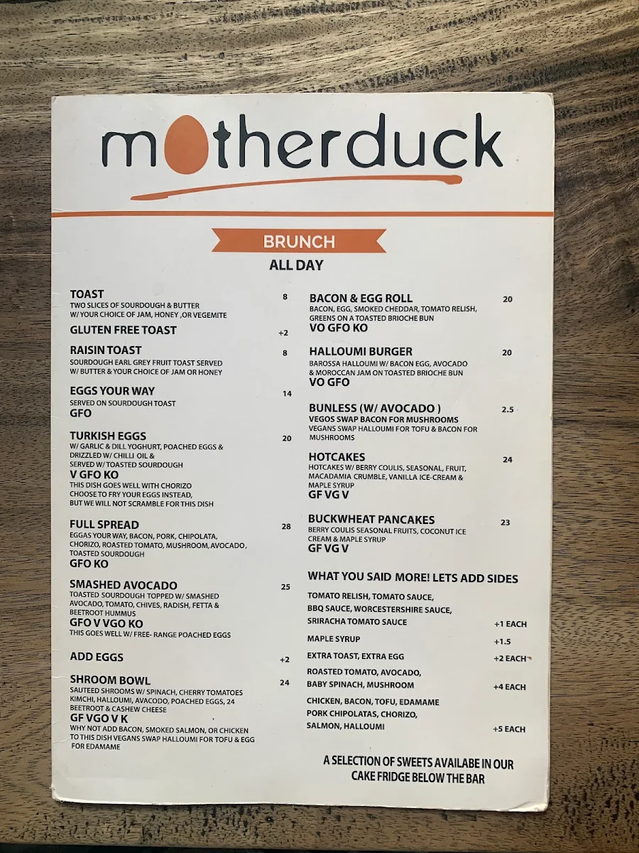 Menu, motherduck