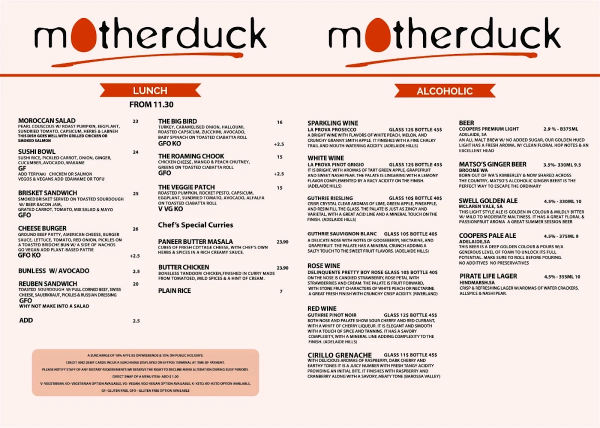 Menu, motherduck