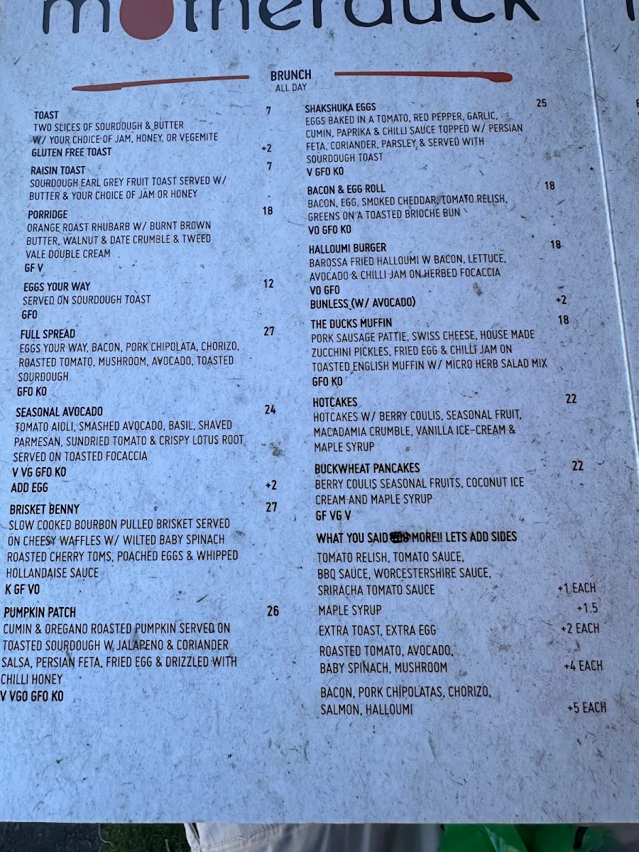 Menu, motherduck