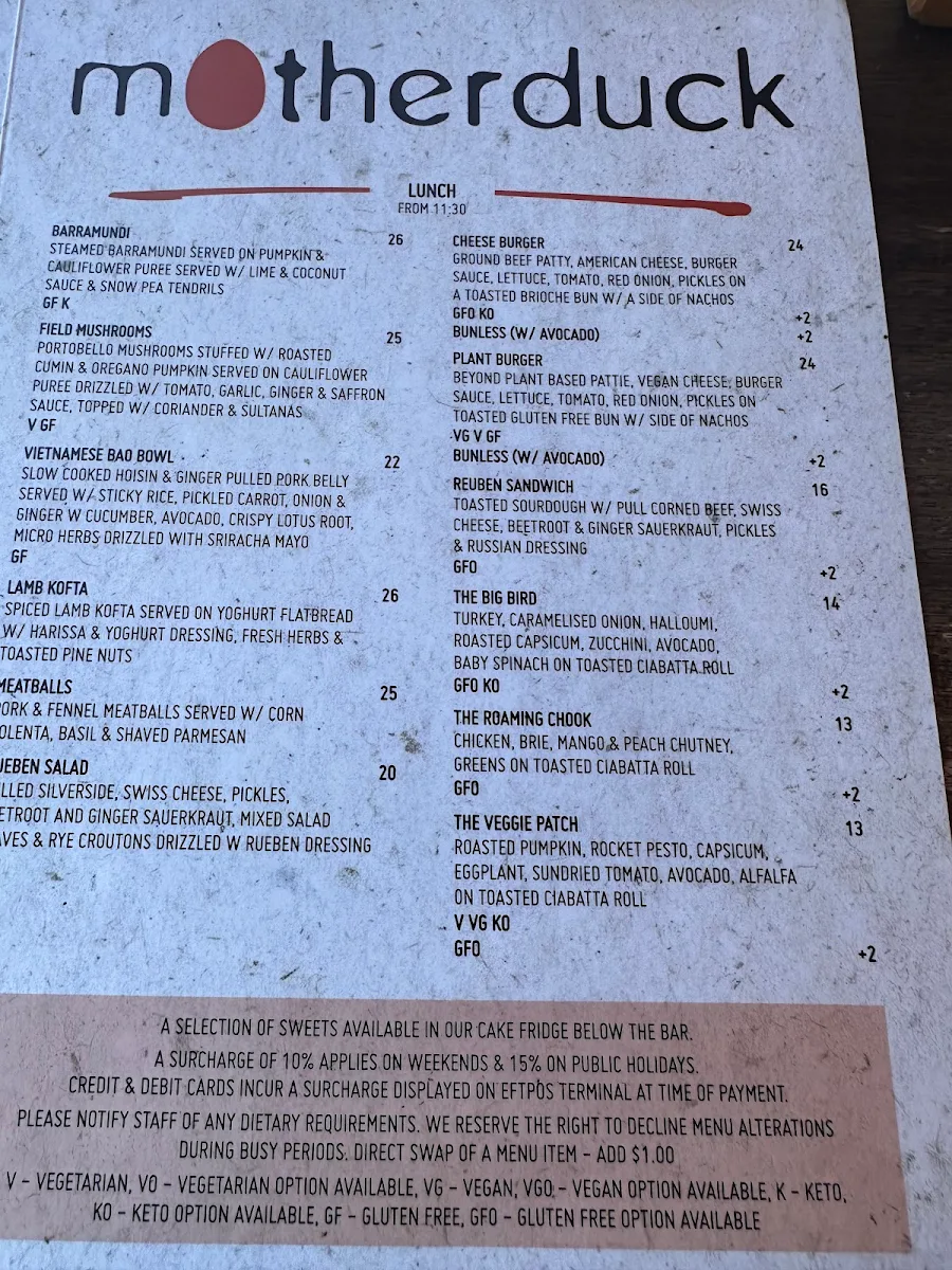 Menu, motherduck