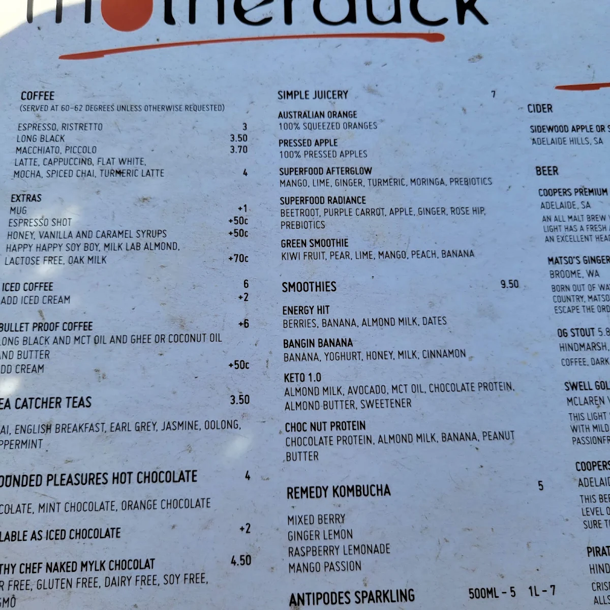 Menu, motherduck