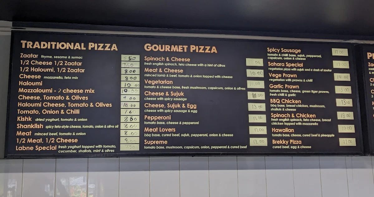 Menu, Sahara Bakery