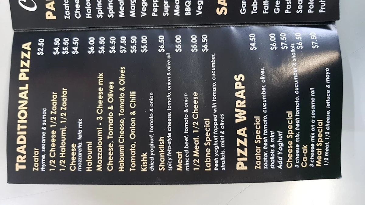 Menu, Sahara Bakery