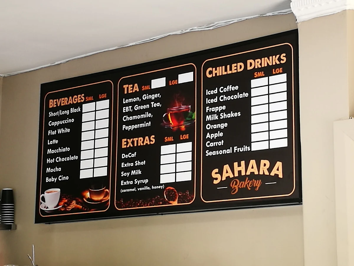 Menu, Sahara Bakery