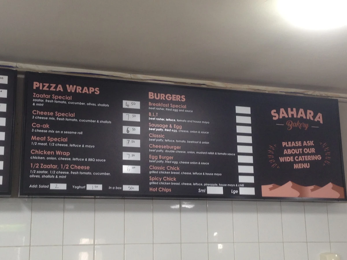 Menu, Sahara Bakery
