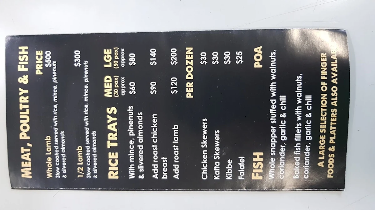 Menu, Sahara Bakery