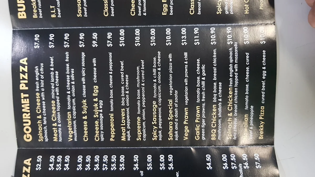 Menu, Sahara Bakery