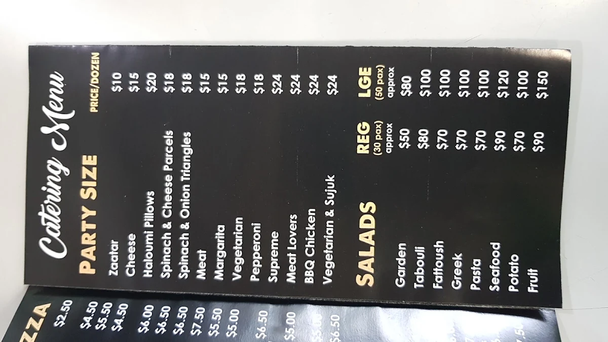 Menu, Sahara Bakery