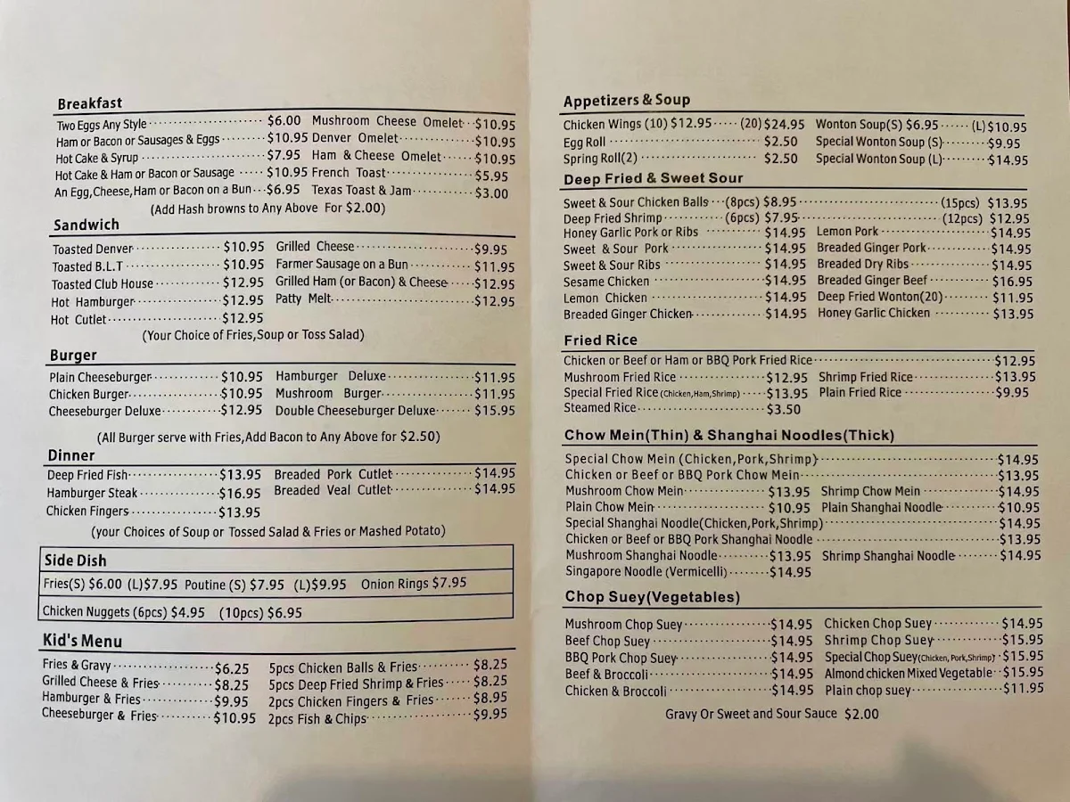 Menu, Golden Chef