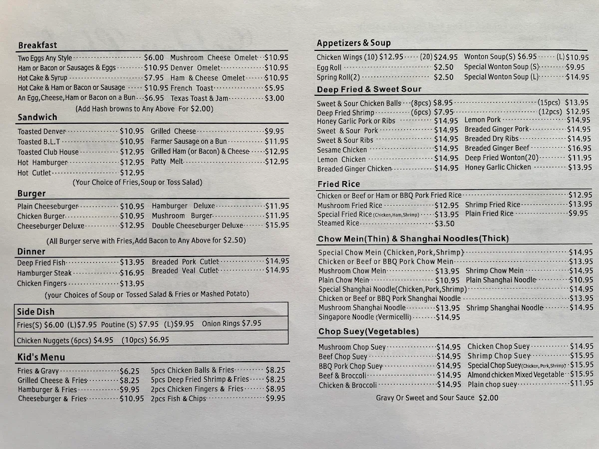 Menu, Golden Chef