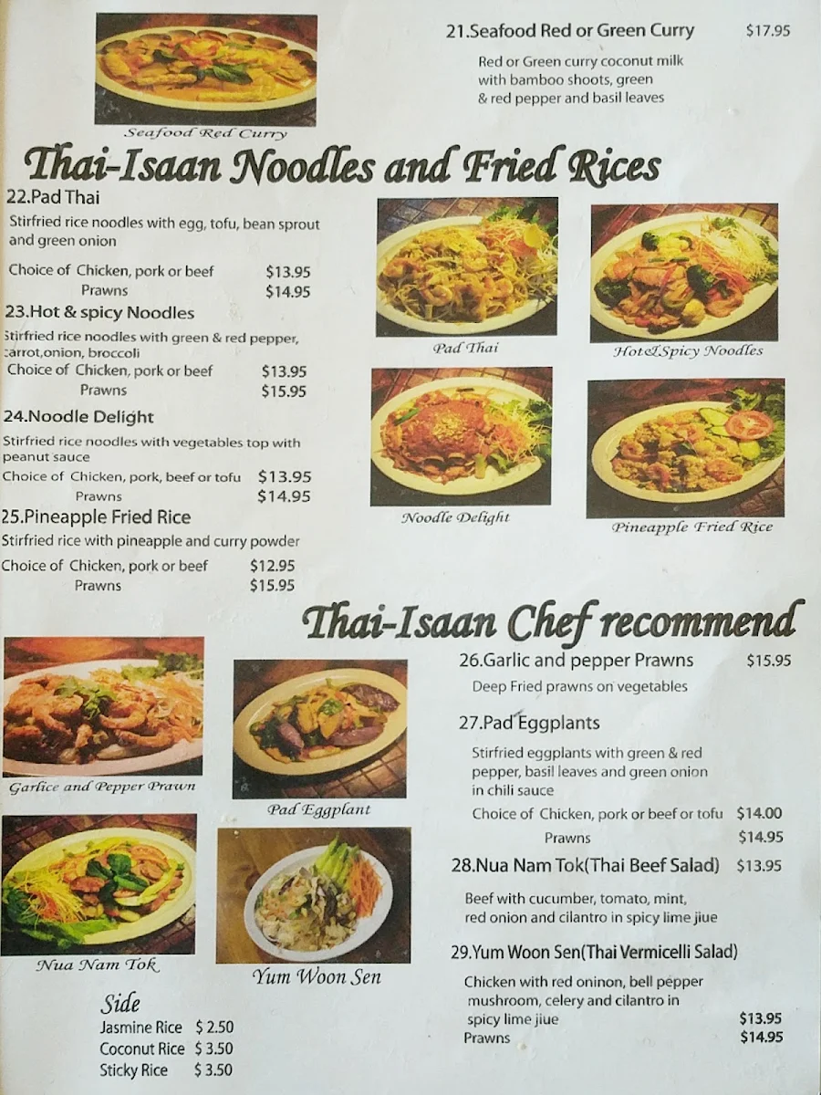 Menu, Thai-Isaan Cuisine and Café