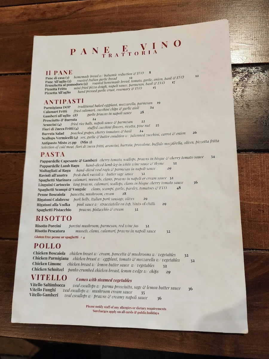 Menu, Pane e Vino Trattoria