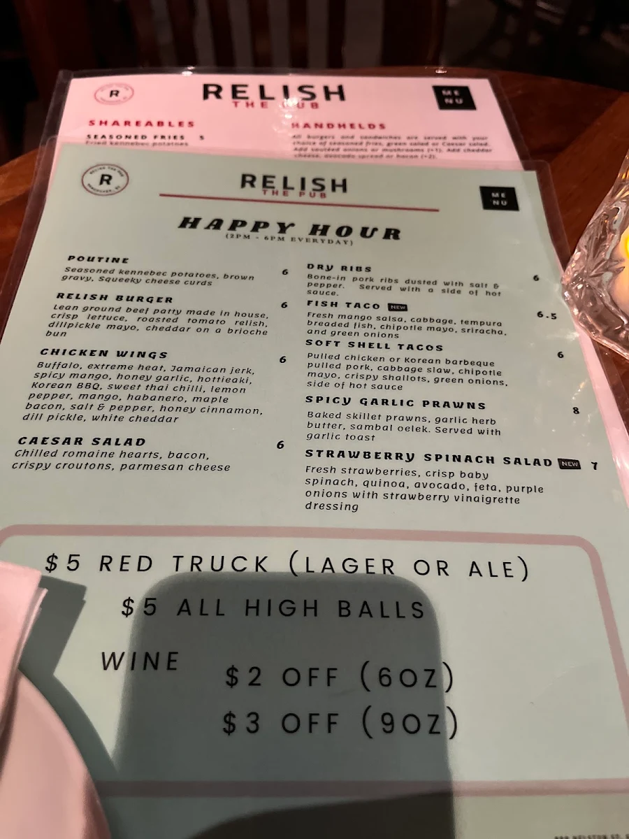 Menu, Relish The Pub