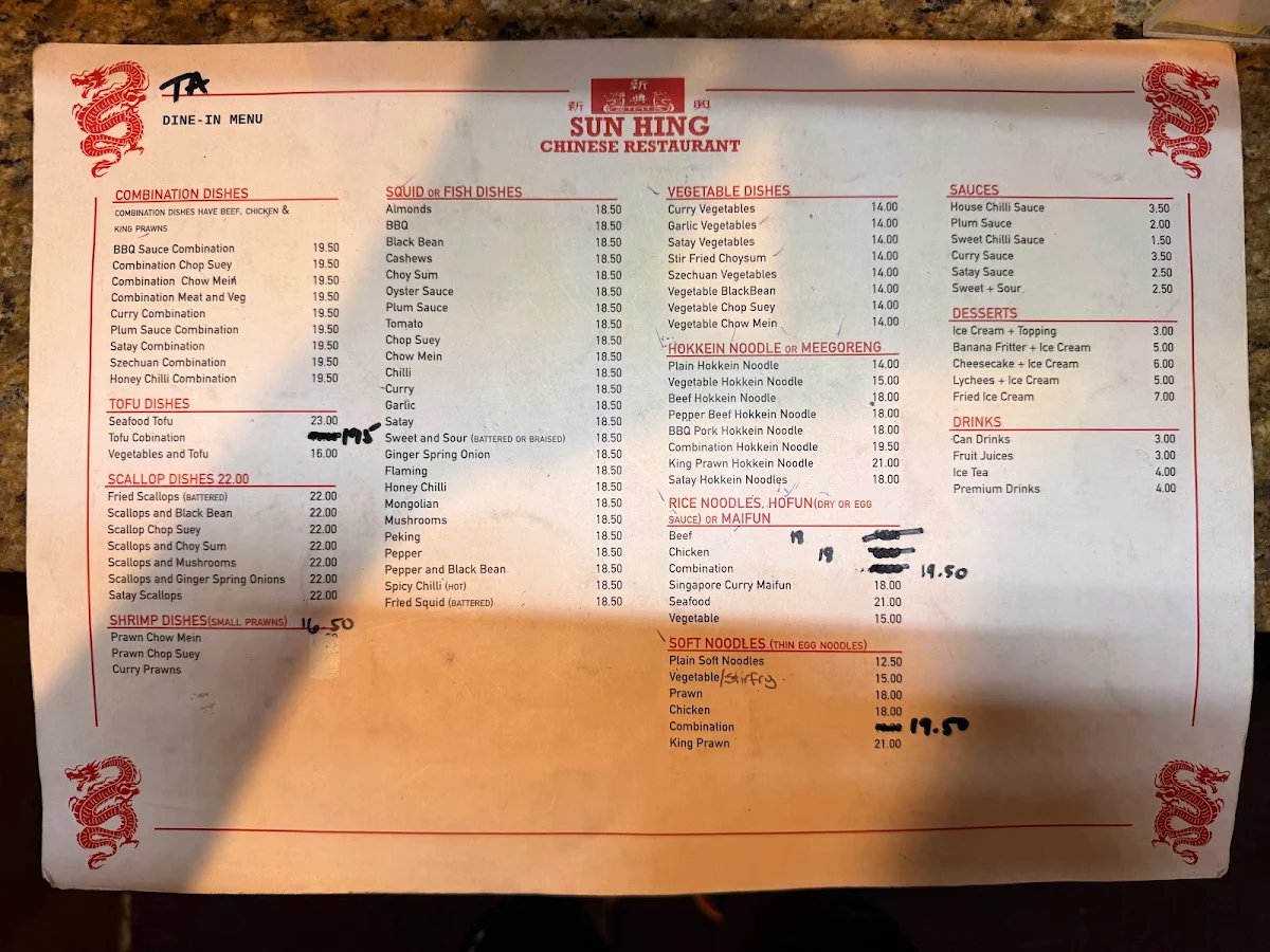 Menu, Sun Hing