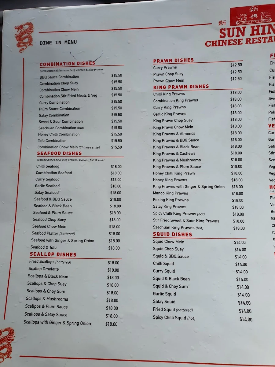 Menu, Sun Hing